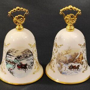Gorham Fine China Christmas Bells 2 Vintage Porcelain NOEL Bells 1977 1983